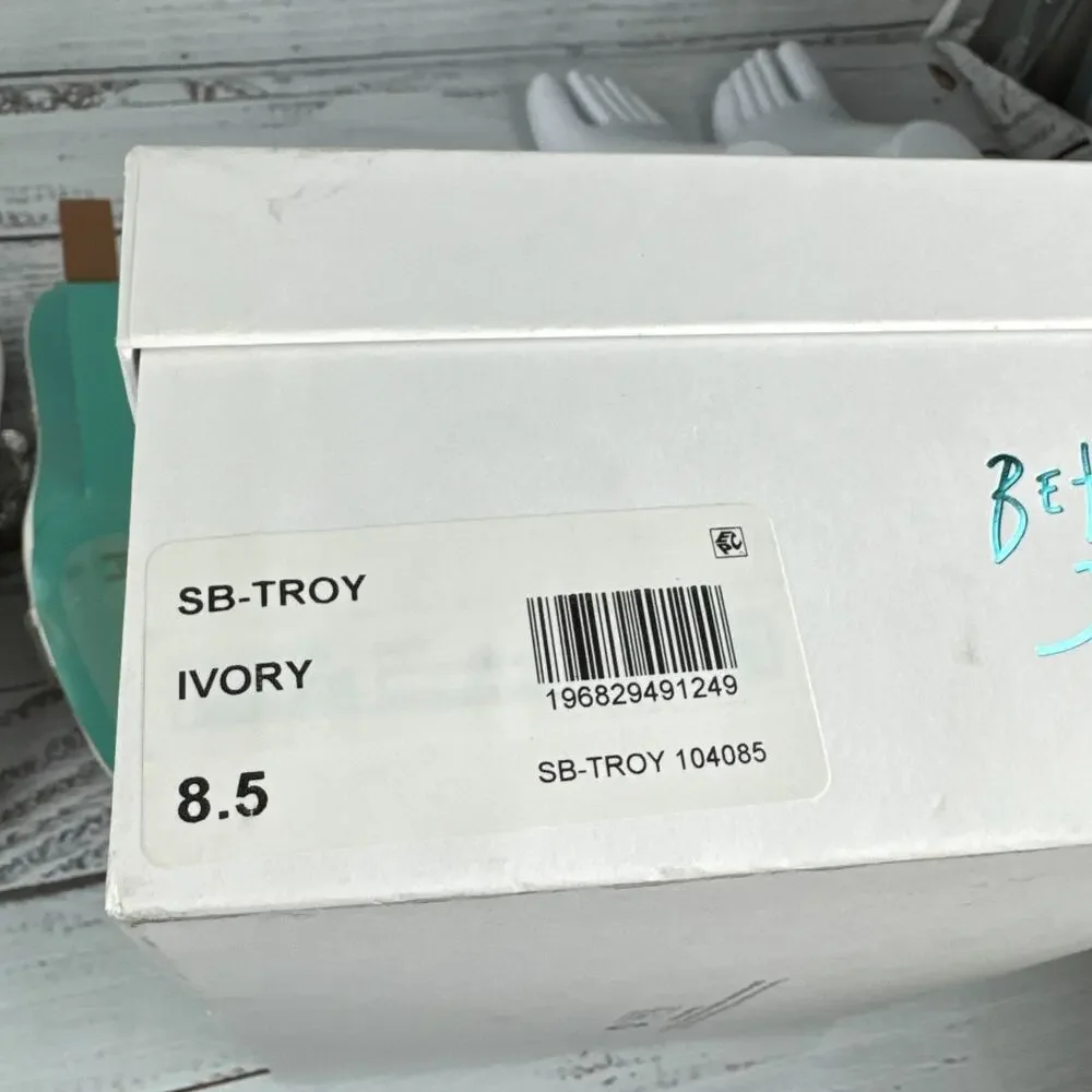Betsey Johnson Troy Womens 8.5 Wedge Sandals Ivory Clear Rhinestone